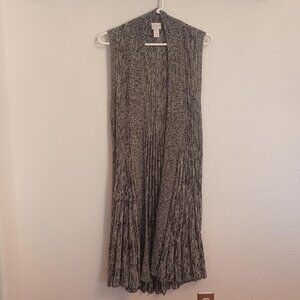 CHICO'S WOMEN'S CARDIGAN VEST DUSTER SWEATER BLACK WHITE STRETCH SIZE 2 (LARGE)